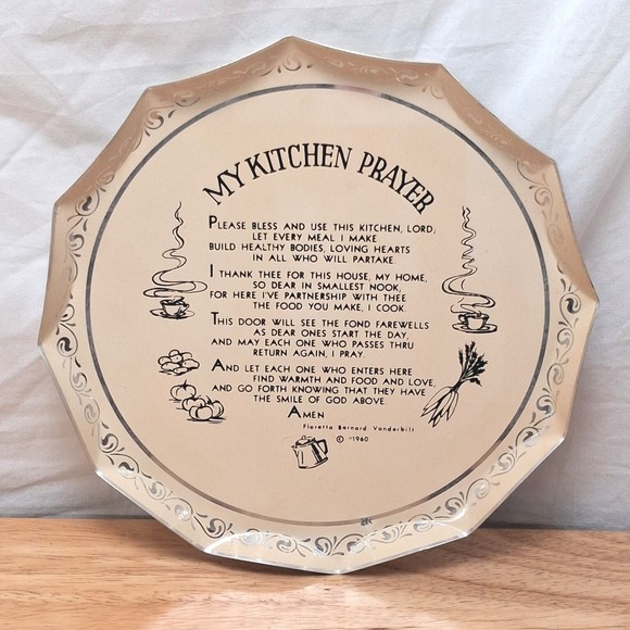 Floretta Barnard Vanderbilt Other - Vintage Floretta Barnard Vanderbilt My Kitchen Prayer Metal Tray Cream Silver